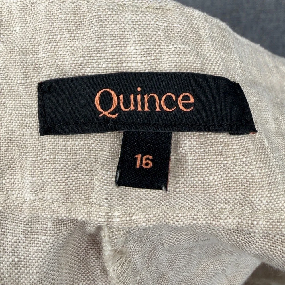 Quince 100% European Linen Patch Pocket Wide Leg Pants Flax Beige Size 16